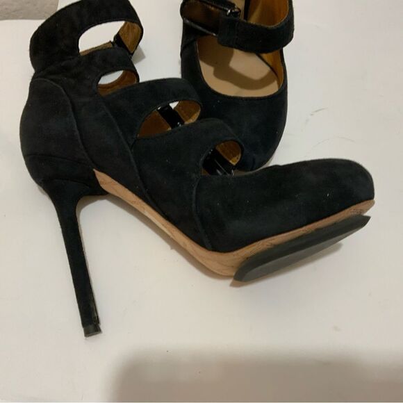 New L.A.M.B Heels Platform Strappy Buckles Suede Black Gwen Stefani New - Picture 6 of 15